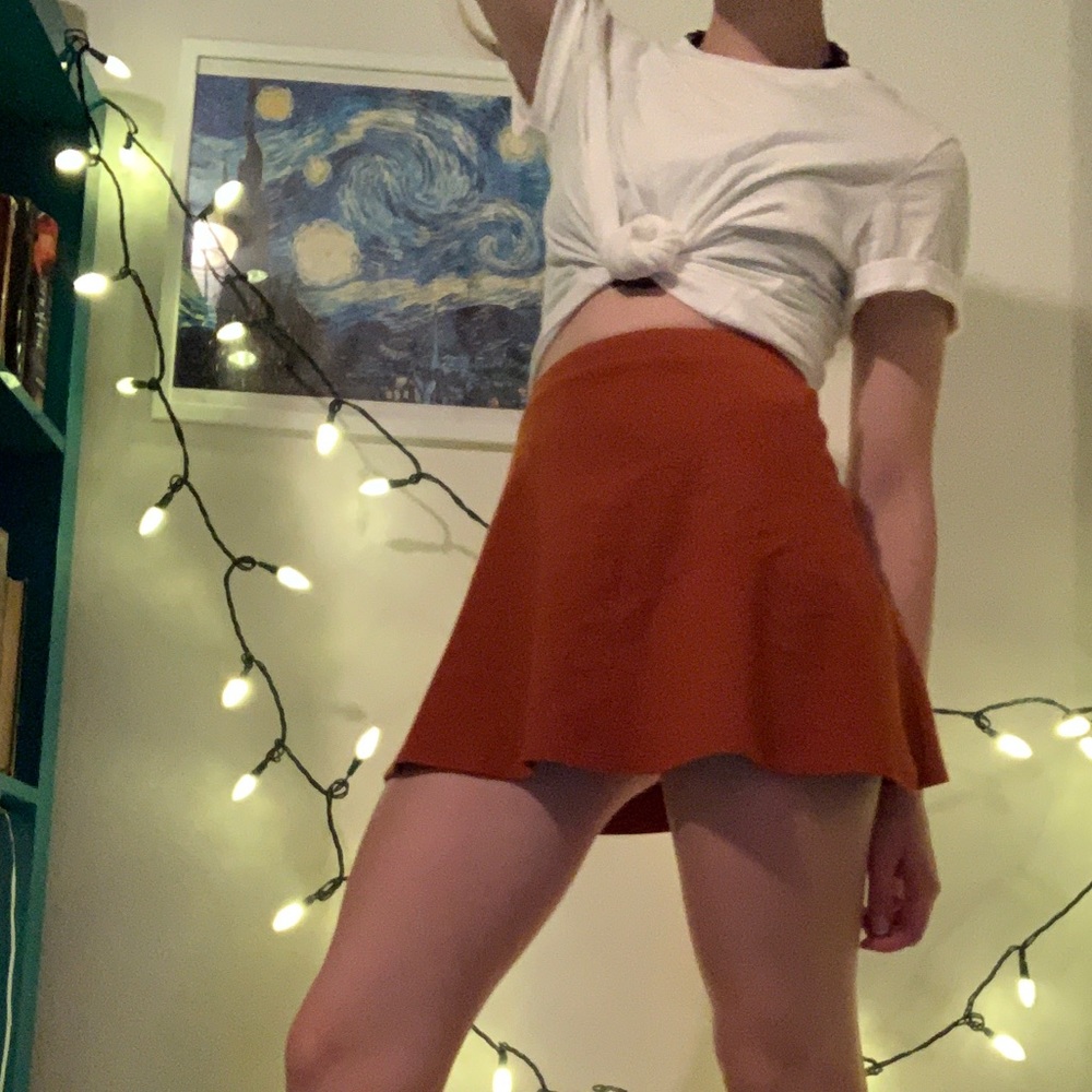 rusty orange skirt